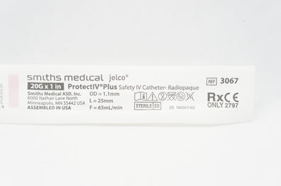 Smiths Medical 3067 Protect IV Plus Safety Cath. Radiopaque 20G x 1inch (x)